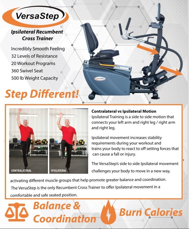 HCI VERSA STEP RECUMBENT ELLIPTICAL / IPSOLATERAL CROSS TRAINER WITH SWIVEL SEAT
