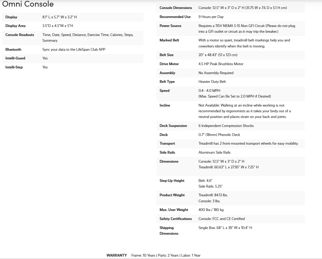 LIFESPAN TR5000PRO GLOW UP UNDER DESK TREADMILL