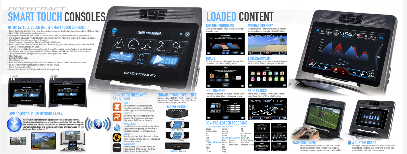 BODYCRAFT T400 16 " ENTERTAINMENT TOUCH SCREEN TREADMILL