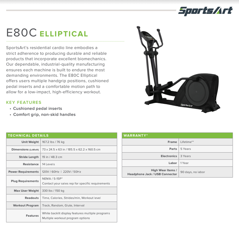 SPORTS ART ELLIPTICAL E80C