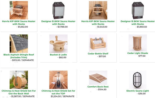 LEISURECRAFT  SAUNA ACCESSORIES  - CONTACT WITH A WISHLIST TO ORDER