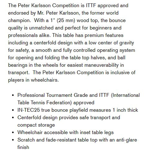 KETTLER PETER KARLSSON COMPETITION INDOOR PING PONG TABLE