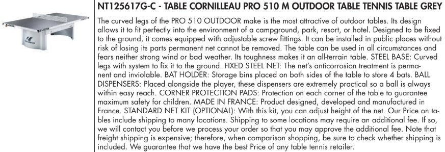 CORNILLEAU PRO 510 OUTDOOR PING PONG TABLE