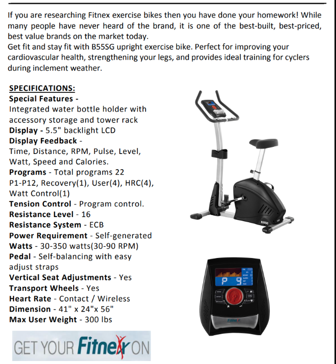 FITNEX B55SG UPRIGHT EXERCISE BIKE