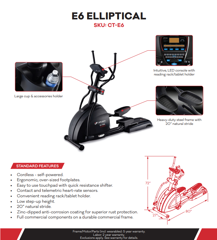 INFLIGHT FITNESS E6 STANDARD ELLIPTICAL LIGHT COIMMERCIAL