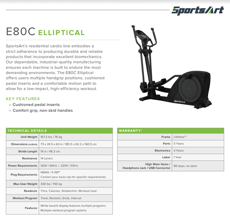 SPORTS ART ELLIPTICAL  E80C