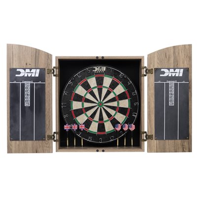 ESCALADE DUBLIN BRISTLE DARTBOARD, STEEL TIP DARTS AND CABINET SET