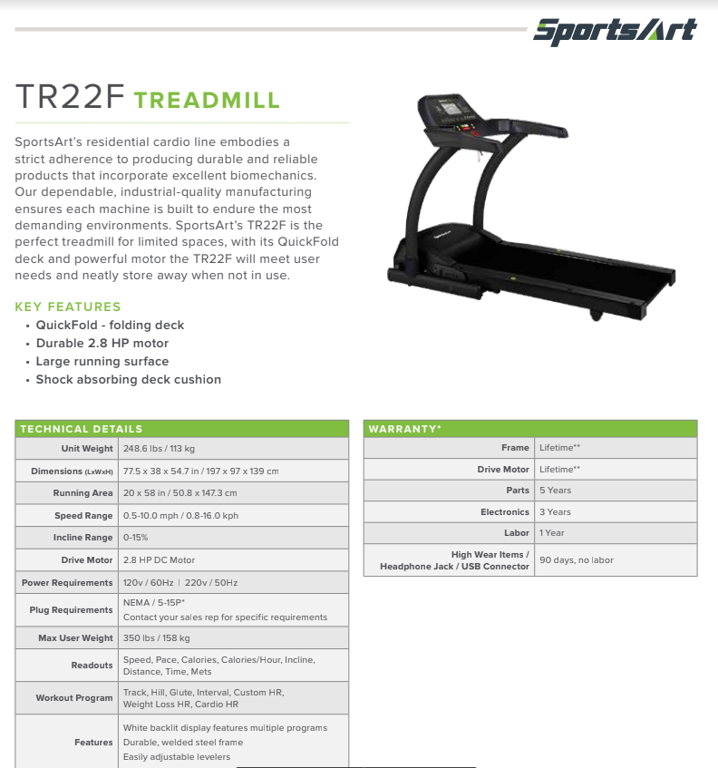 SPORTSART TR22F TREADMILL